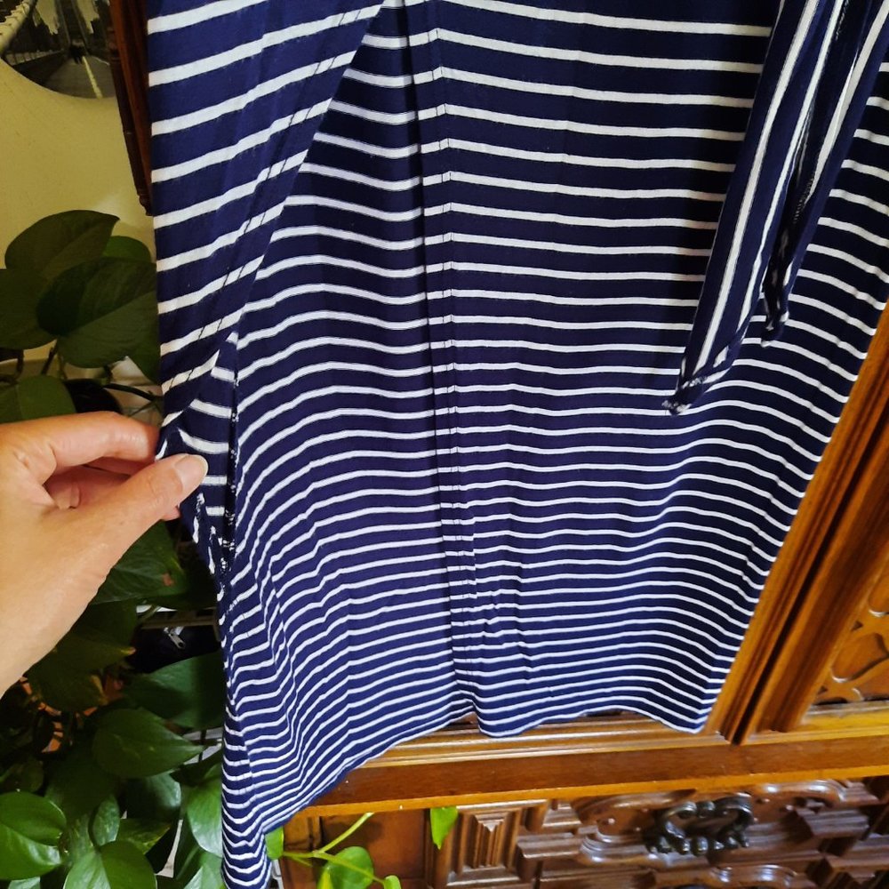 Micro-Striped Tie Wrap Maxi Skirt - Navy/White, Size S - Picture 7 of 16